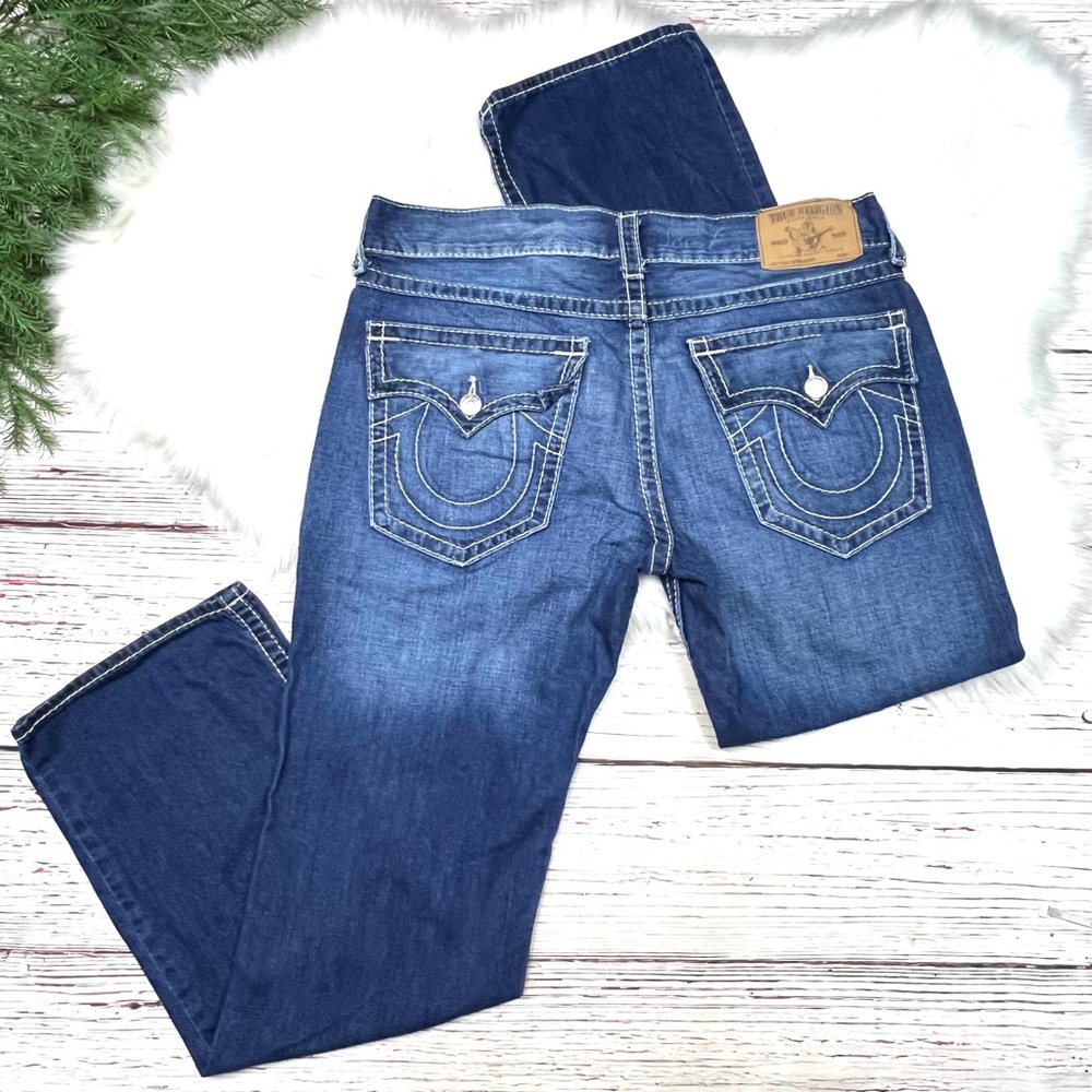 🚫SOLD! 👖|•TRUE RELIGION•| Straight Flap Natural Big T Jeans 38x33👖 - Picture 2 of 14